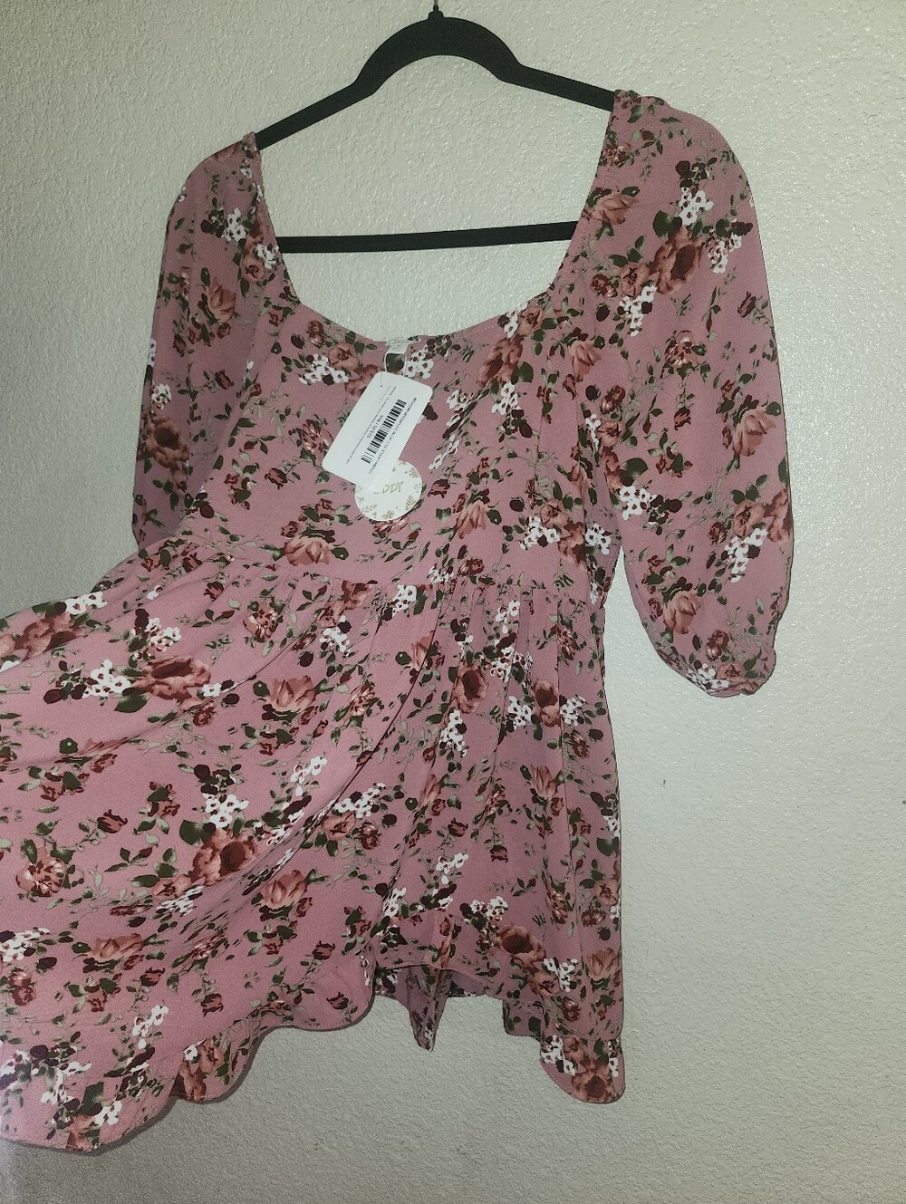 NWT Oddi "Just So Sweet Dusty Rose🥀Floral Print Smocked Puff Sleeve Top" Medium - Picture 7 of 12